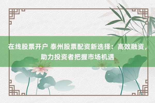 在線股票開戶 泰州股票配資新選擇：高效融資，助力投資者把握市場機遇