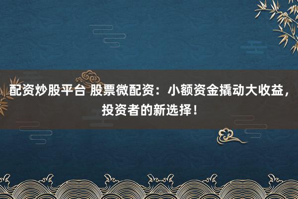 配資炒股平臺(tái) 股票微配資：小額資金撬動(dòng)大收益，投資者的新選擇！