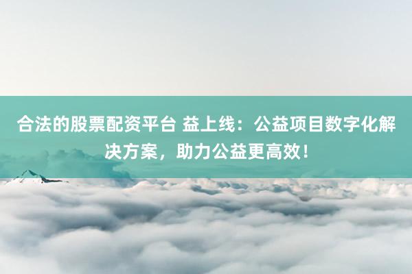 合法的股票配資平臺 益上線：公益項(xiàng)目數(shù)字化解決方案，助力公益更高效！